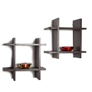  Wall Mount Wooden Intersecting Shelf Set of 2: Home 