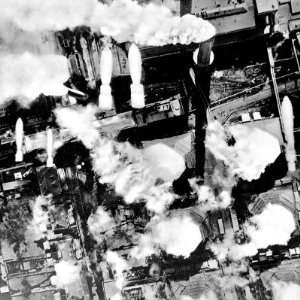  Bombs Falling on Knapsack Power Station; Second World War 