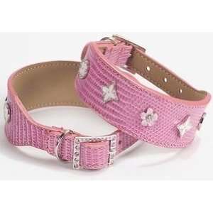  Faux Lizard Leather Pet Collar with Charms : Color PINK 