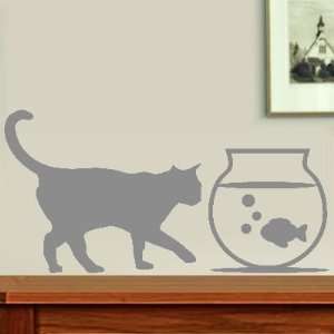 Grey Cat Walking to Fishbowl Fun Wall Decal: Home 