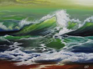   Painting by CES  Beach Ocean Waves SAND Aqua Marine WATER ART  