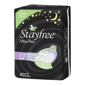 Stayfree Ultra Thin Overnight with Wings, Jumbo Pack, 40 ea 