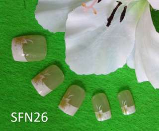 24 Acrylic Pre Glued French False Short Nail Tips SFN26  