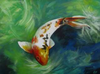 Original KOI Painting a Day by CES   Fish POND Water EBSQ Art ABSTRACT 