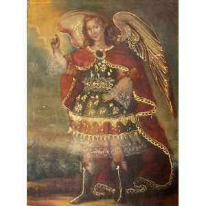  ARCH ANGEL Gabriel Cuzco Oil Painting Peru Folk Art 11x15 