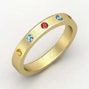 Anahit Band, Round Ruby 14K Yellow Gold Ring with Blue Topaz & Citrine