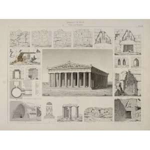  1870 Ancient Greek Architecture Parthenon Lithograph 