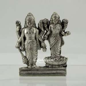  Vishnu Laxmi Small Silver Tone Brass Hindu Diety Statues 