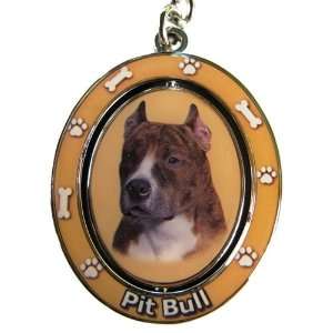  Brindle and White Pit Bull Spinning Dog Keychain By E & S 