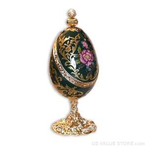  Jewelry Box, Faberge Style Enamel Musical Egg, Green