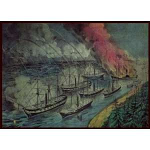  Currier & Ives Admiral Farraguts Fleet Engaging The 