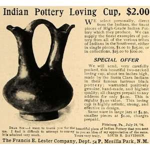   Ad Indian Pottery Loving Cup Francis E Lester Co.   Original Print Ad