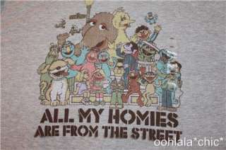 SESAME STREET All My Homies are From the Street Heather Gray Tee T 