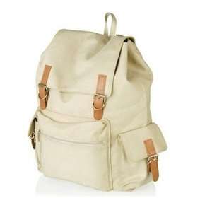 VINTAGE BACKPACK BAG MILITARY BEIGE STONE WOMANS / MENS LEATHER CANVAS 