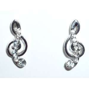  Silverplated Crystal G Clef Pierced Earrings Jewelry