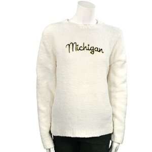  Michigan Wolverines Cream Ladies Plush Crew Sweater 