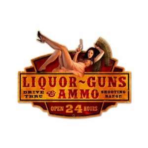  Liquor Gun Ammo Pinup Girl Vintage Metal Sign 20 X 16 Not 