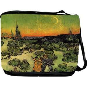 Van Gogh Art Landscape with Couple walking crescent moon Messenger Bag 