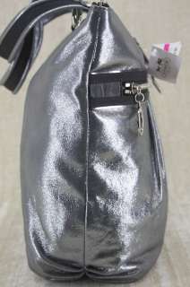 Coach #15286 Poppy Gun Metallic Leather Glam Silver Tote Handbag New 
