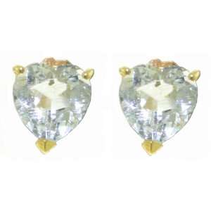   Gold Stud Earrings with Natural heart shaped Aquamarines Jewelry