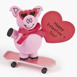    12 Foam Skateboarding Valentine Pig Craft Kits: Toys & Games