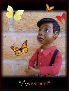   Black Folk Art Doll, By Rochelle, Vintage African American Boy  