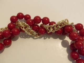 Amrita Singh Large Bold Ruby Red Beads Gold Tone Link Necklace NWT 