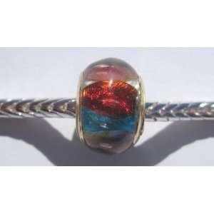  Glass Lampwork Bead with Gold Plated Center Fits Pandora Rainbow (3
