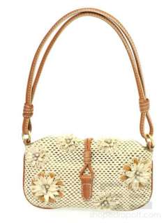 Valentino Garavani Natural Beaded Straw Floral Handbag  