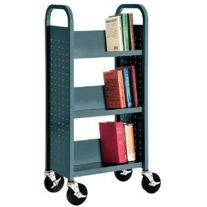    Single Sided Sloped Shelf Book Cart, 3 shelves