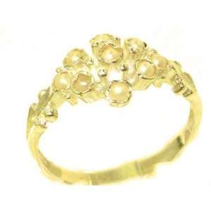  Unusual Solid Yellow Gold Natural Pearl Ring with English 
