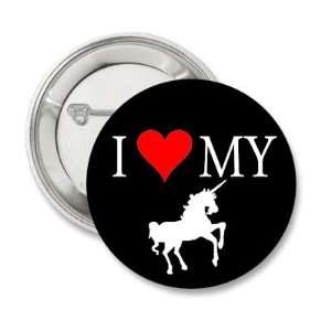  I Love My Unicorn   BLACK Button PIN Pinback 1.25 