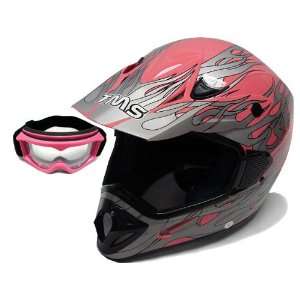  Pink Flame Dirt Bike ATV Motocross Off road MX Helmet with 
