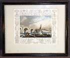 antique framed 19th cent hand colored engraving waterloo bridge by