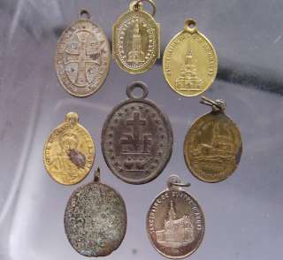 LOT OF ANTIQUE BRASS 19th c MIRACULOUS MEDALS JESUS MARY ANN ST 