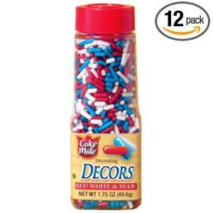 Cake Mate Red, White & Blue Decors, 1.75 Ounce Bottles (Pack of 12 