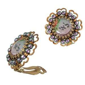  Michal Negrin Clip on Earrings with Jewish Symbols Cameo 