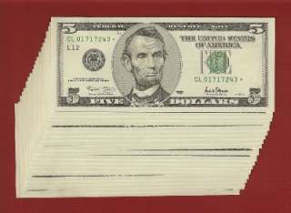 US CURRENCY 2001★ $5 STAR FRN NOTE Old Paper Money GEM  