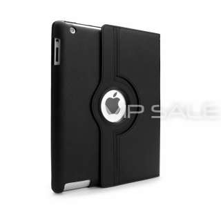 APPLE IPAD 3 BLACK LEATHER CASE WITH 360 ROTATING STAND + SCREEN 