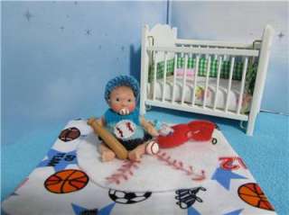 Ooak Mini Baby Boy Art Doll House Polymer Clay Sculpt Poseable Awake 