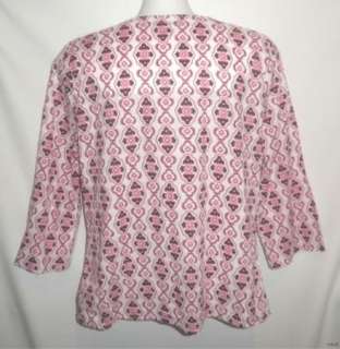 APT 9  Pink & Brown Tunic Top with White Beads, Size XL  