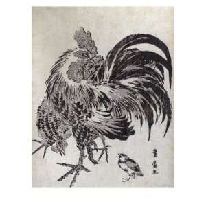  Hen and Chick, Japanese Wood Cut Print Giclee Poster Print 
