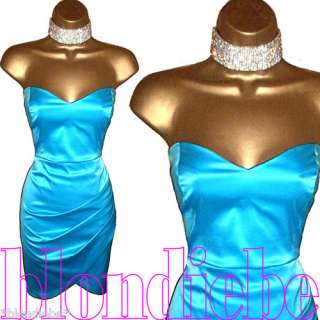   BEAUTIFUL TURQUOISE STRAPLESS EVENING COCKTAIL DRESS ♥ UK 12  