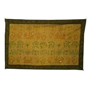  Traditional Wall Hanging Tapestry with Sequins Golden Zari 