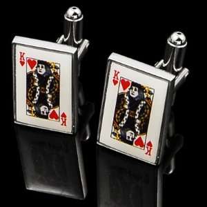  KING OF HEARTS POLISHED PLATINUM   RHODIUM GIFT CUFF LINKS 