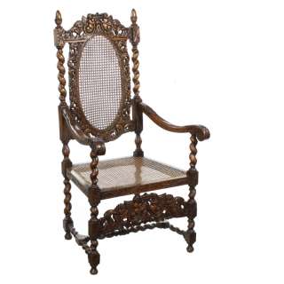 Jacobean Revival Carved Oak Throne Armchair Chair x  