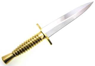  British Type Brass Handle Dagger Double Edge Boot Fixed Blade Knife 