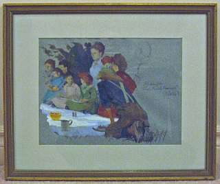   original watercolor (Boy Kneeling, Two Girls) Texas Family Reunion