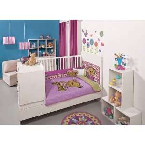    Baby Girls Flower Pink Candy Bear Crib Bedding Set 6 Pcs: Baby