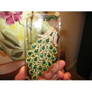  Bling Crystal Iphone 4 3d Case Dark Green Peacock Cell 